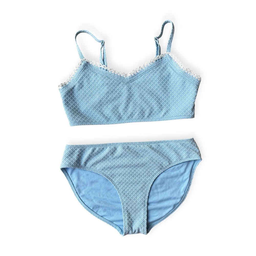 Abercrombie Kids Girls Light Blue Textured Lace Trim Bikini Set Size 15/16